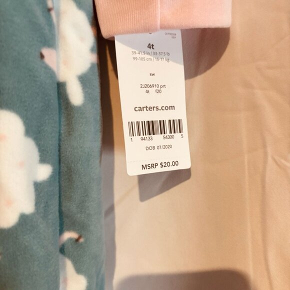 Carter’s Girl Footed Fleece Sleeper Pajamas Sheep Print Teal 4T - Picture 5 of 6
